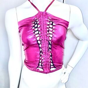 Metallic Pink Halter Cutout CropTop size Small RaveWear Electric ⚡️ Pink Fuchia